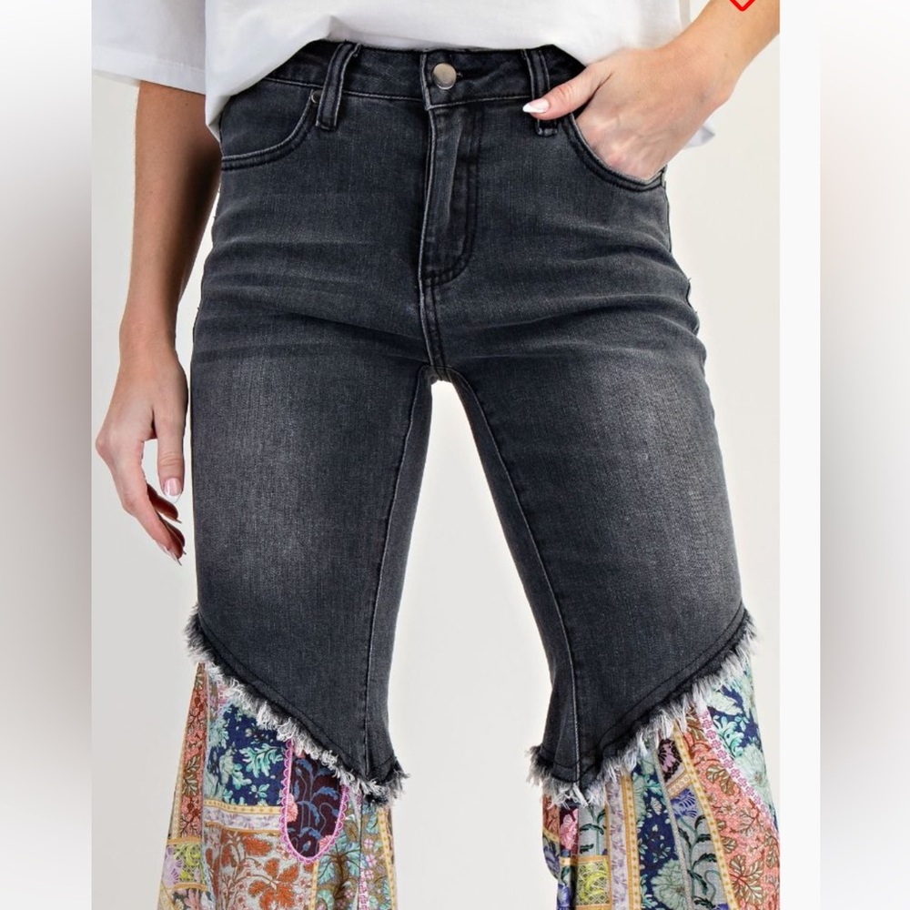 Easel Patchwork Flare Jeans - charcoal stretch - Picture 3 of 4